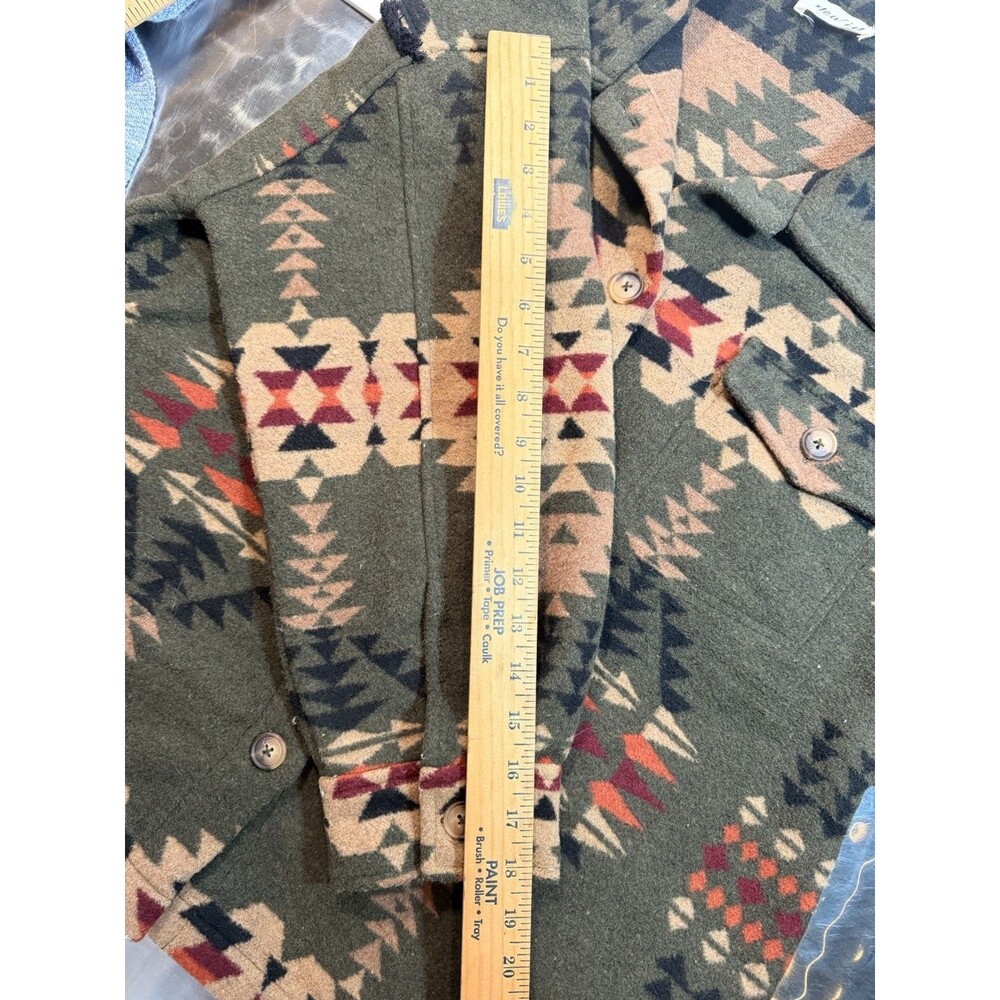 Womens L Southwestern Aztec Fleece Shacket Shirt Jacket Olive Western Boho - Picture 4 of 8